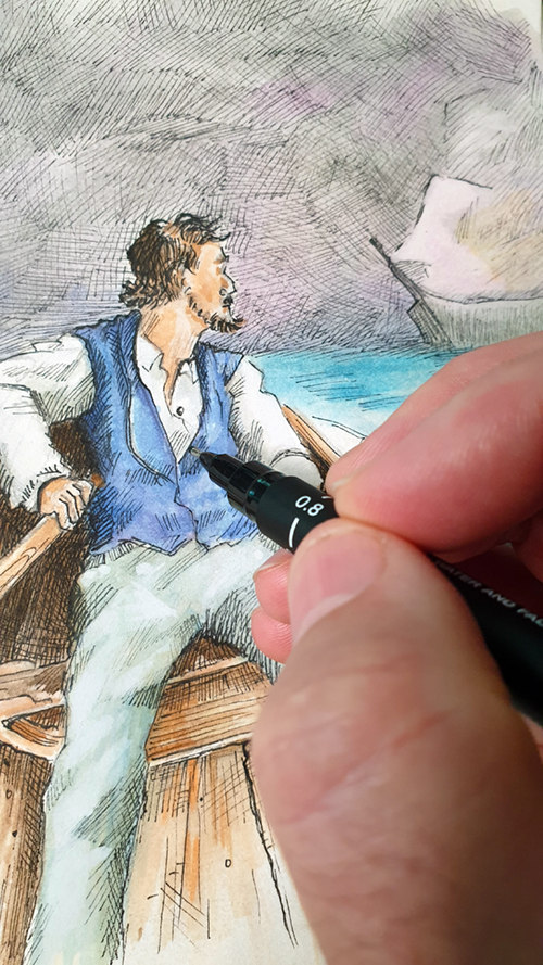 Nautical by Nature II: Traditional pen, ink and watercolour sketch.