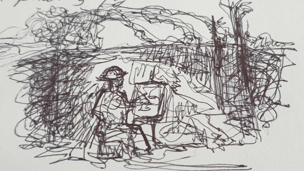 Preparatory gestural thumbnail for a A2 painting about the World War One official Australian 'War Artist' scheme, inspired by British and French Schemes and the brainchild of Charles Bean.